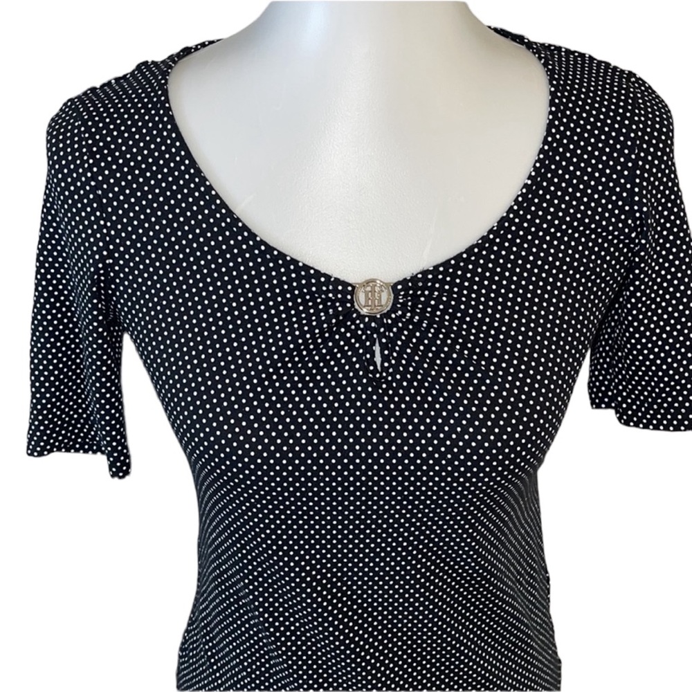 Tommy Hilfiger Blue Polka Dot Top Size Small Petite - Picture 3 of 13